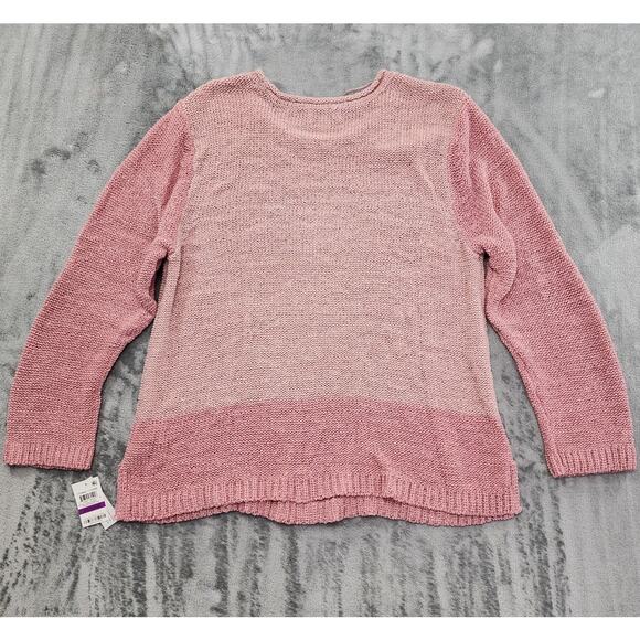 NEW Style&Co Scoop Neck Sweater Size XXL 2X Pink Tonal Color Block Open Stitch - Picture 2 of 11